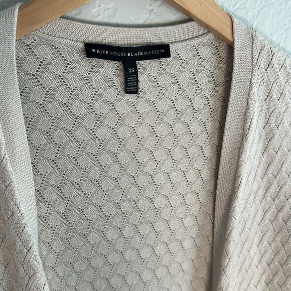 WHBM Tan Brown Longline Open Cardigan Sweater Textured Weave Neutral Minimalist - Picture 5 of 6